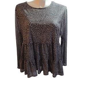 Love, Fore Black and Olive Tiered Long Sleeve Blouse